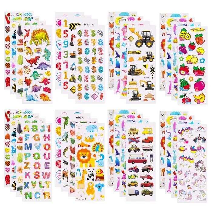 Autocollants gonflés pour enfants, 5 feuilles, cadeau d'anniversaire, de noël, du nouvel an, pour fi