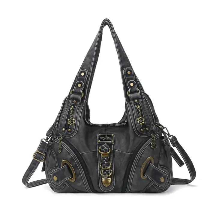Sac à main vintage noir grande taille Angel Kiss pour femme, sac à bandoulière tendance, sacoche à p