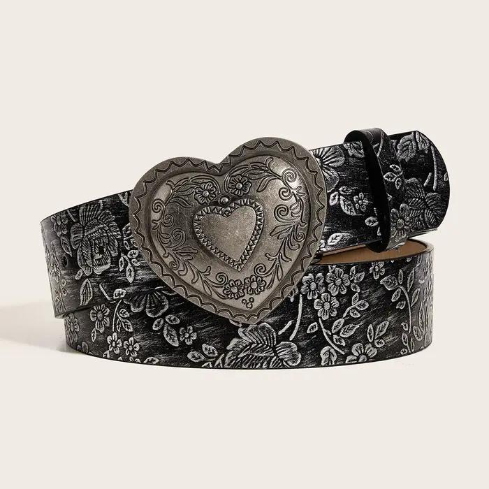 Ceinture en cuir PU à motif de boucle d'amour, jeans décontractés à la mode