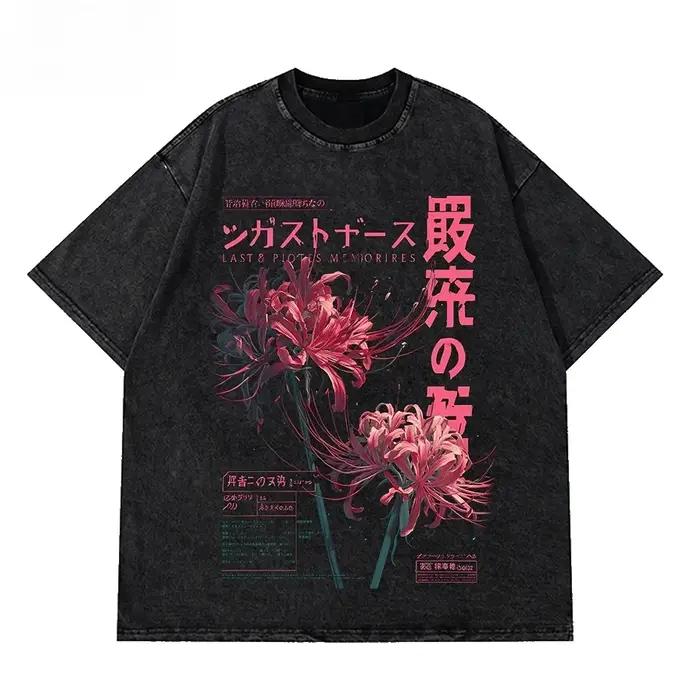 Grunge fleur japonais araignée Lily lavé nouveauté hommes vêtements t-shirt graphique T-Shirts homme