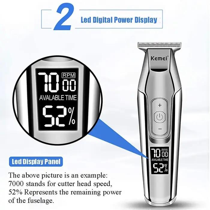Kemei tondeuse à cheveux professionnelle tondeuse à barbe pour hommes vitesse réglable LED tondeuse