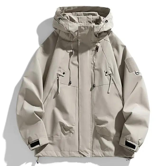 Coupe-vent hommes veste à capuche manteau à glissière Cargo imperméable noir Bomber Camping ample mi