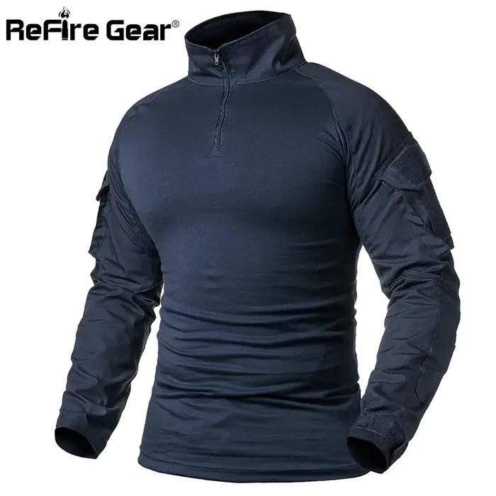 ReFire Gear armée Combat T-Shirt hommes à manches longues T-Shirt tactique solide coton chemise mili