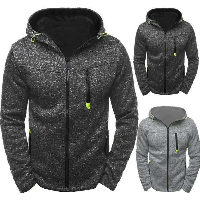 Sweat à capuche pour hommes avec poches latérales à glissière mince laine couleur unie survêtement d