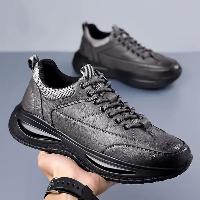 Chaussures décontractées en cuir pour hommes, baskets tendance à semelle épaisse, chaussures de marc