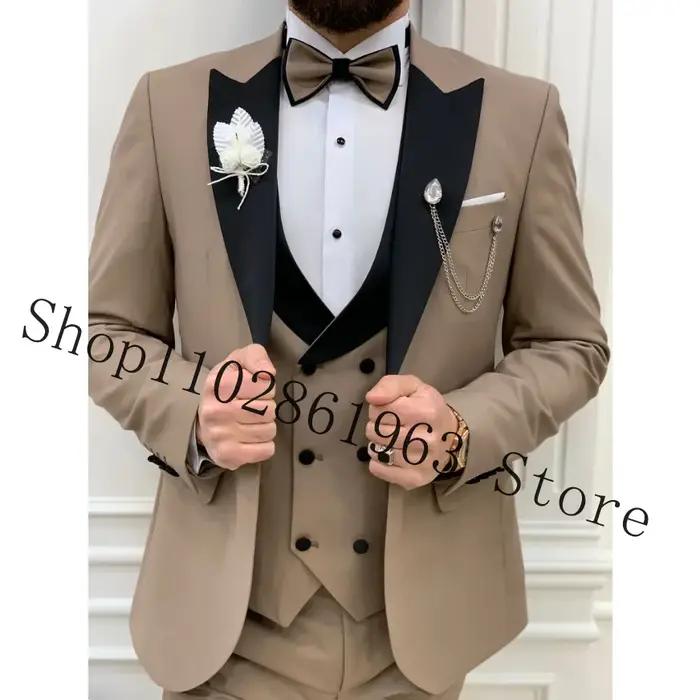 Costumes 3 Pièces Slim Fit Imbibés pour Hommes, Smokings de Mariage, Blazer, Veste, GlaPants, Ensemb