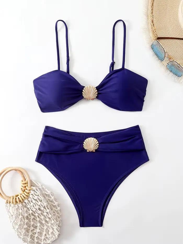 Bikini taille haute pour femmes, maillot de bain deux pièces, bandeau, vêtements de bain pour femmes