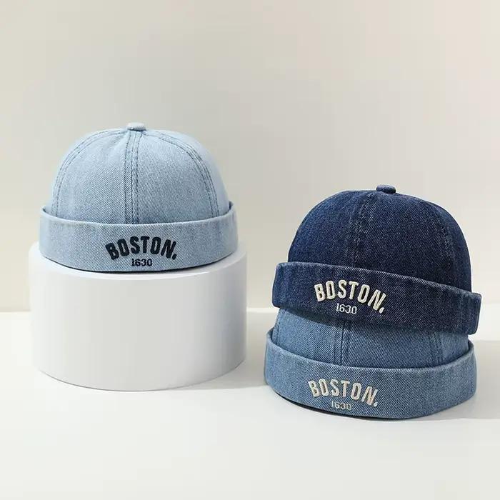 Casquette melon en denim bleu pour enfants, chapeau sans bord pour bébé breton, bonnet de proximité