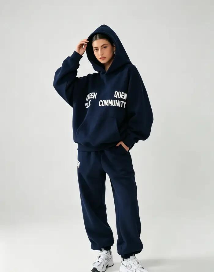 2025 printemps et automne marque à la mode imprimé ensemble à capuche avec sweat