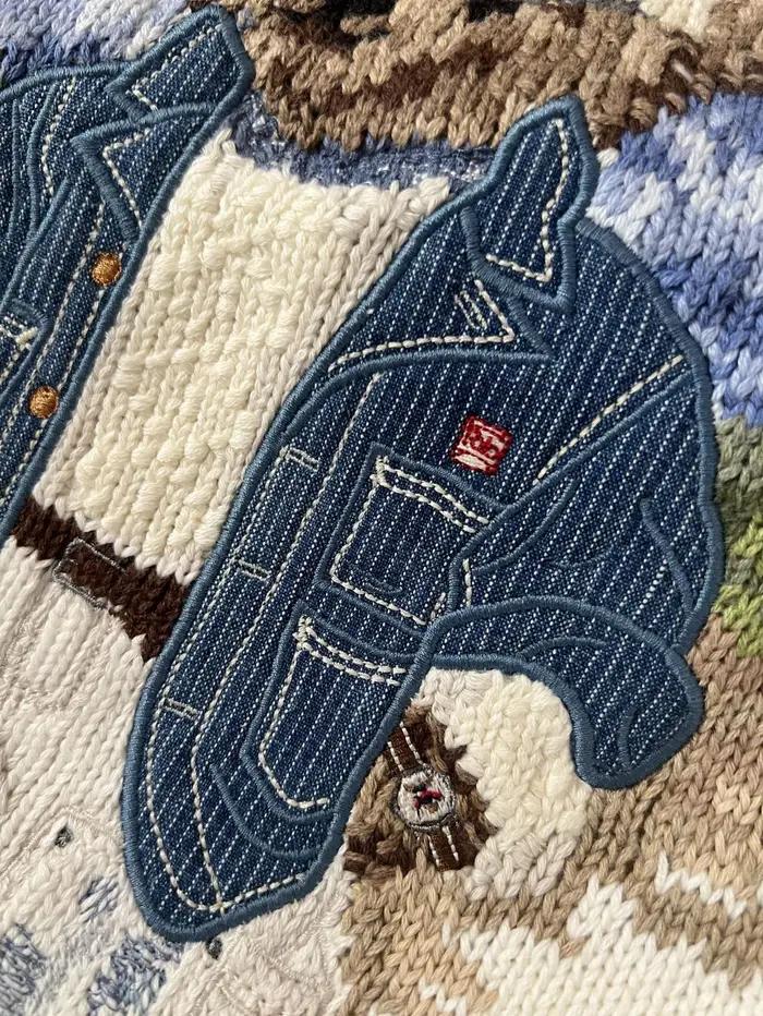 Dessin animé Cowboy hommes femmes automne et hiver pull de noël broderie ours à manches longues tric