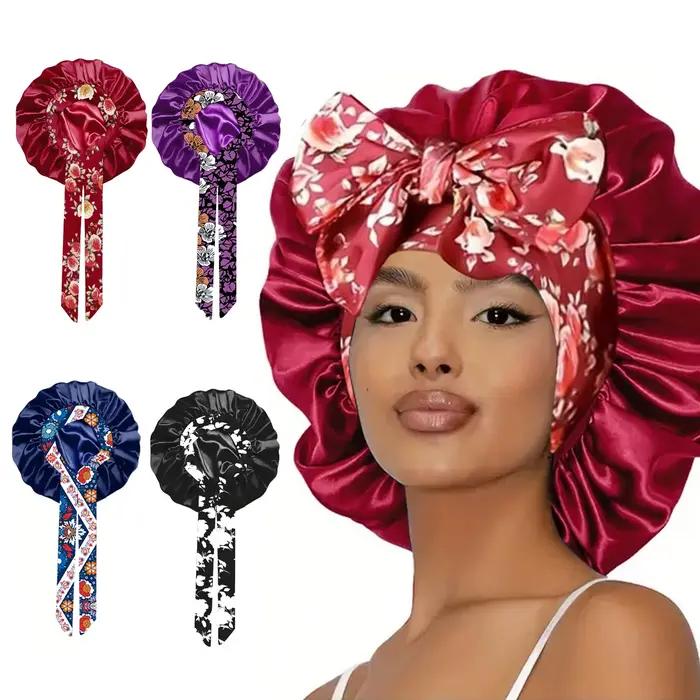 Chapeau en soie avec nœud pour femmes, grand Bonnet de soins pour cheveux longs et bouclés, Double c