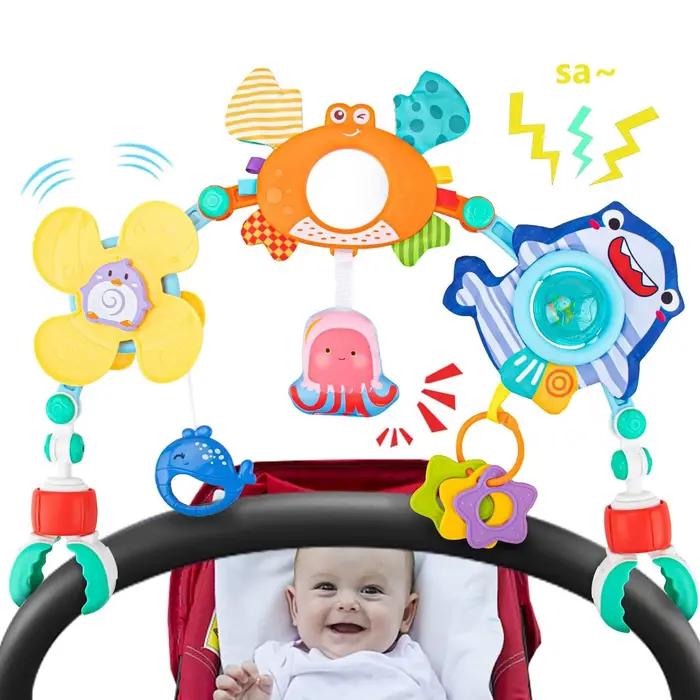 Arc de poussette pour bébé jouet videur arc d'activité jeux de développement sensoriel pour motricité fine usage en poussette et siège auto