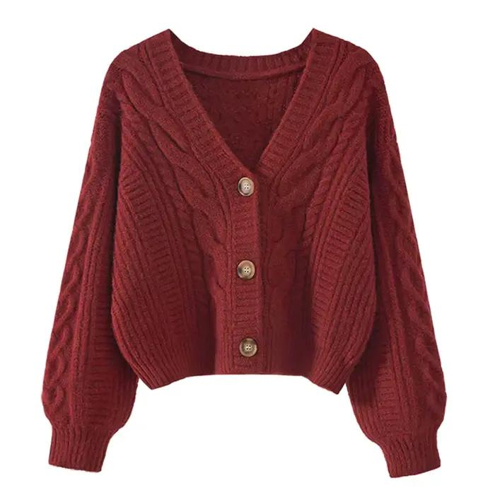Automne hiver mode Cardigan pull femmes tricoté manteaux femme solide à manches longues décontracté