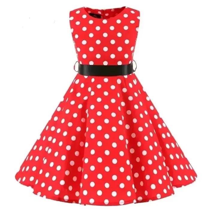 Robe princesse d'été en coton pour filles, balançoire des années 50, Vintage, à pois, fête d'anniver
