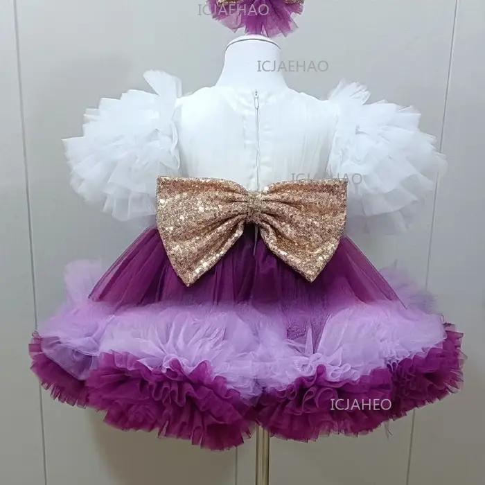 Robe tutu à manches courtes pour filles, tenue de scène pour enfants, robe de performance pour conco