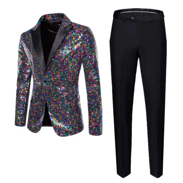 Veste et pantalon respirants à paillettes pour hommes, vêtements pour hommes d'affaires, robe de soi