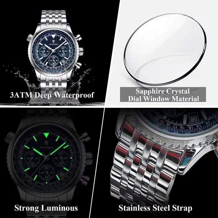 POEDAGAR mode militaire hommes montres étanche lumineux Date chronographe homme montre en acier inox
