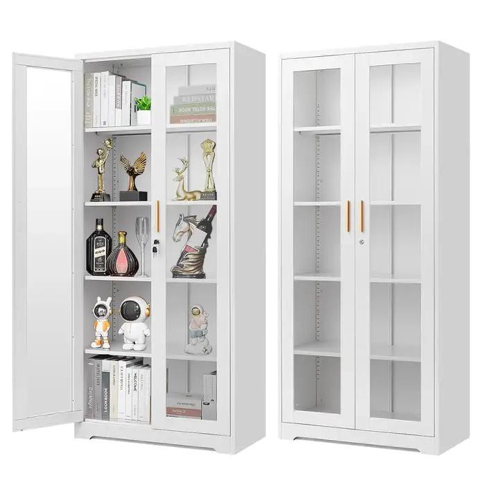Vitrine avec portes en verre, 71'' de hauteur, avec serrure, en métal et verre, pour objets de colle