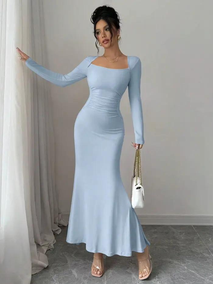 Robe quatre saisons pour femmes, nouveau Style, tempérament élégant, rétro, couleur unie, col carré,
