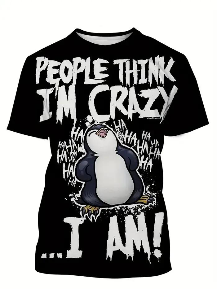 T-shirt d'été pour hommes, pingouin fou, nouvelle impression numérique, mode 3D, manches courtes, st