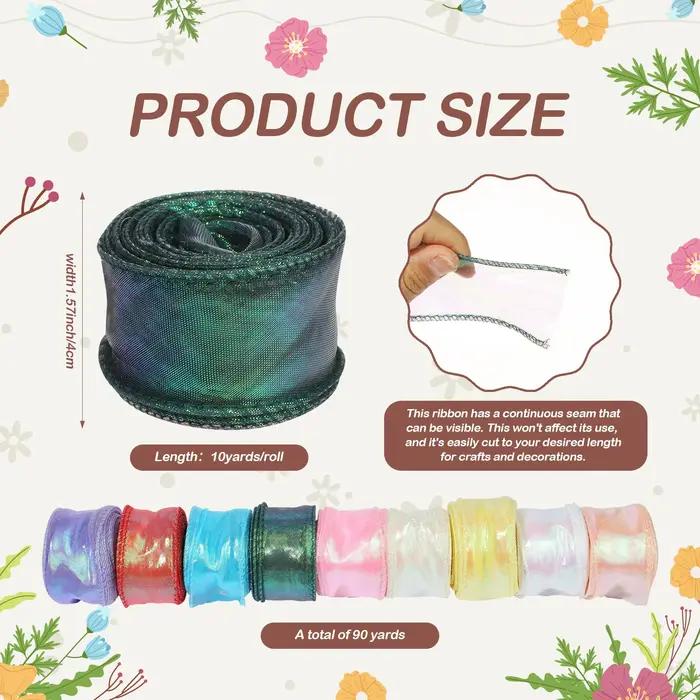 Ruban Organza queue de poisson réfléchissant, 40mm, 10Yards, bord ondulé irisé, pour emballage cadea