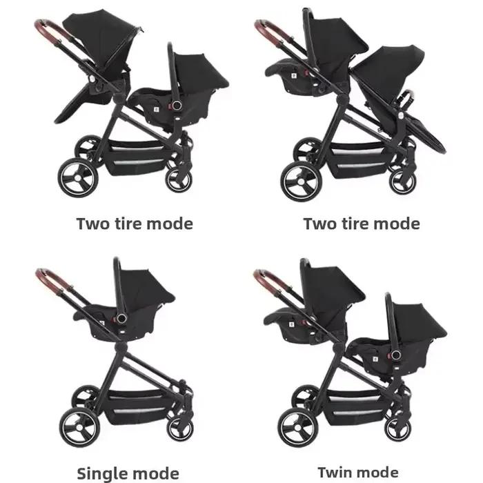 NOUVEAU Poussettes jumelées ultra-légères, poussettes multifonctions avec sièges auto, 3-en-1 pliabl