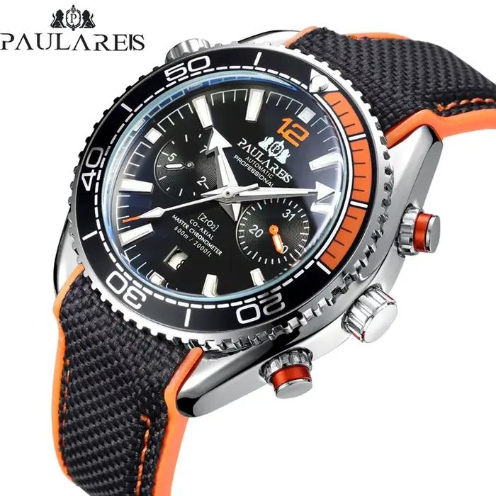 PAULAREIS P luxe hommes automatique auto vent montre mécanique pour hommes bracelet en caoutchouc ét