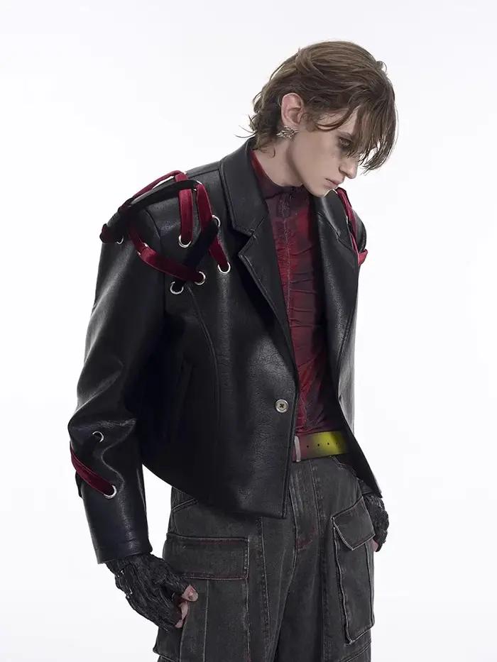 Mauroicardi printemps automne surdimensionné Cool noir Pu veste en cuir hommes épaulettes à manches