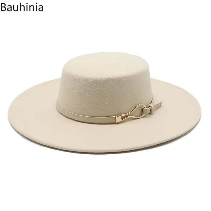 Bauhiniua – casquette en feutre de laine Fedoras Jazz, chapeaux d'église chauds et plats de 10CM à l