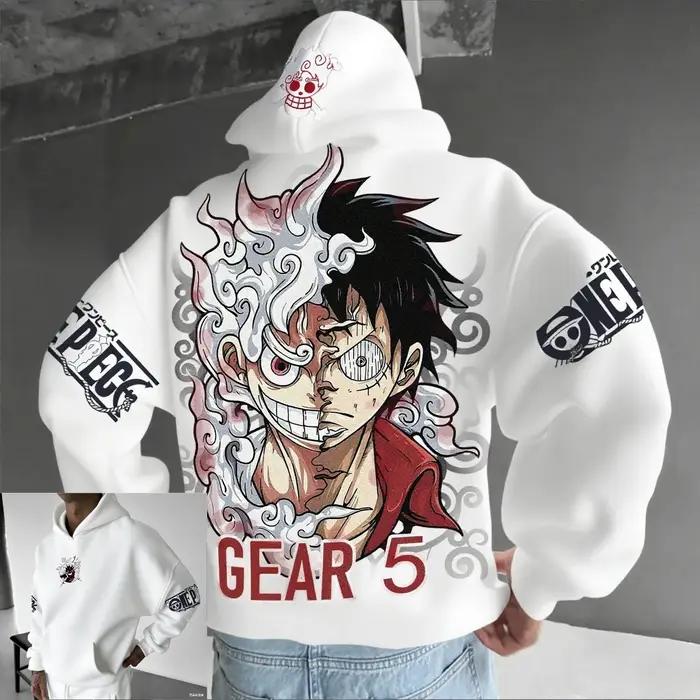 Sweat-shirt à capuche Anime pour hommes et femmes, One Piece Luffy Gear 5 Nika, streetwear décontrac