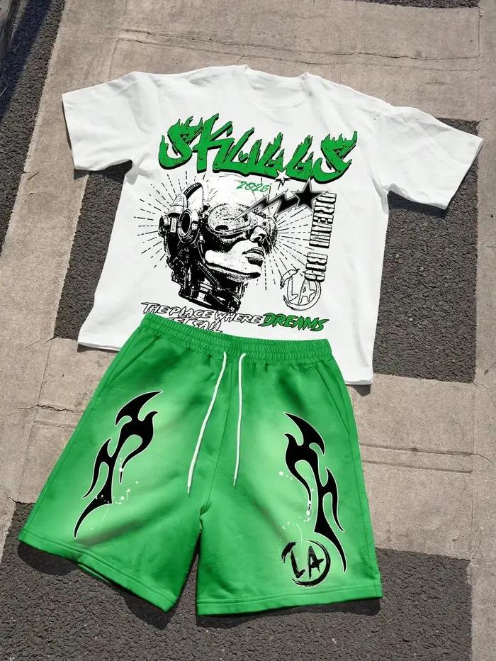 Ensemble T-shirt et short à col rond pour hommes, à la mode, respirant, confortable, lettre imprimée