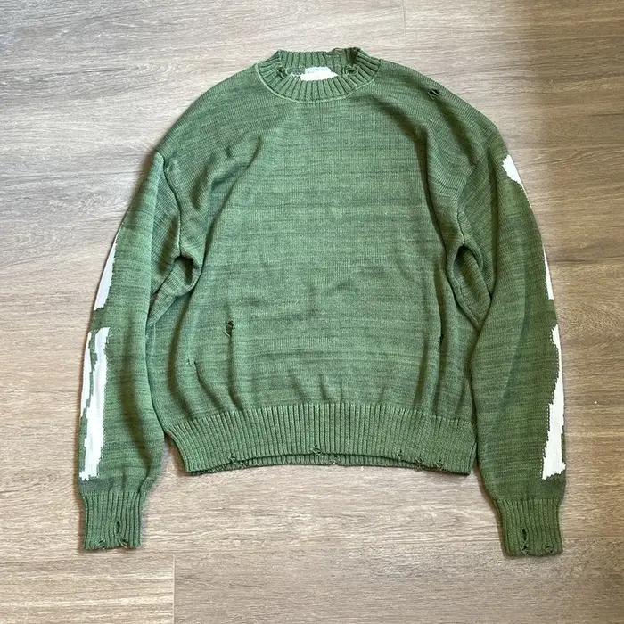 Japon KAPITAL derrière les os trou de squelette vert rétro pull en tricot pull ample pull à manches