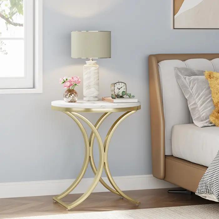Tribesigns-Table d'appoint ronde en or blanc, petite table basse moderne, table d'appoint C, table d