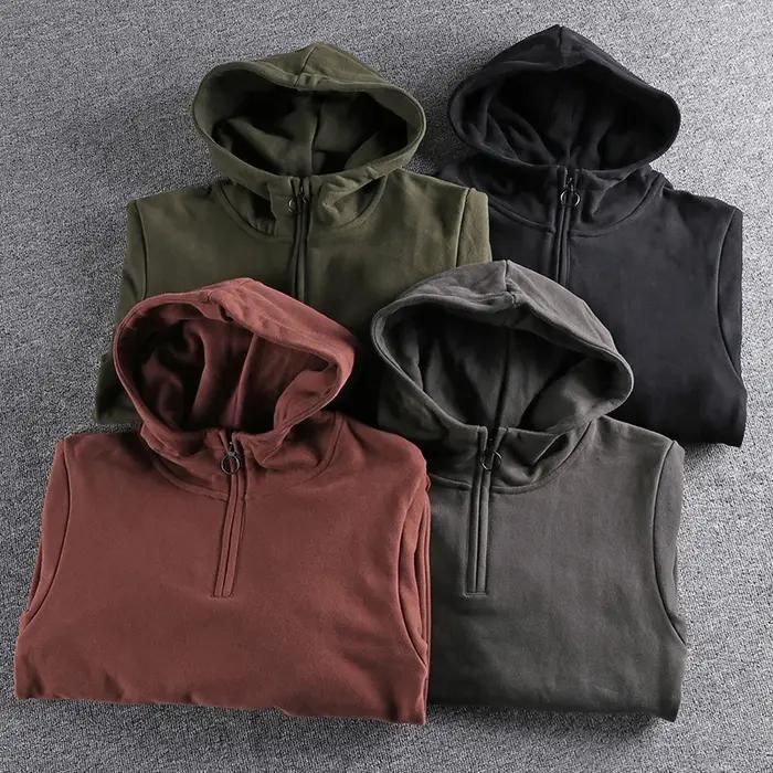 Sweat à capuche en velours épais pour homme, sweat-shirt rétro américain, épais, en coton pur lavé,