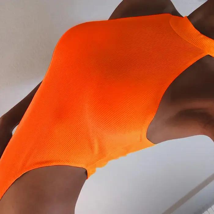Sexy haute rue moulante néon body été coloré sans manches dos nu tenue de fitness Club fête Combinai