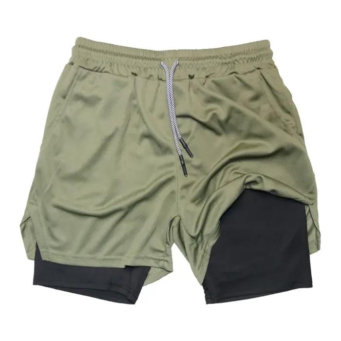 Short de Fitness Double couche pour hommes, short de sport 2 en 1, séchage rapide, entraînement, Jog