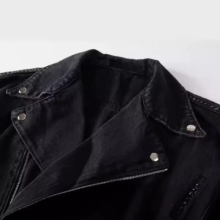 Veste en jean pour homme, col rabattu, fermeture éclair, manches longues, style vintage délavé, stre