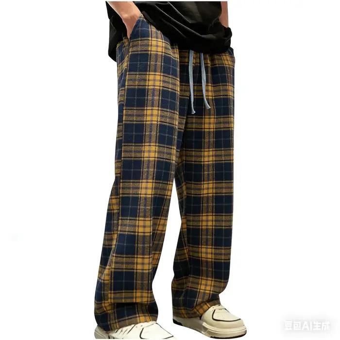 Pantalon droit à carreaux rouges pour hommes, pantalon de sport américain à la mode, décontracté, am