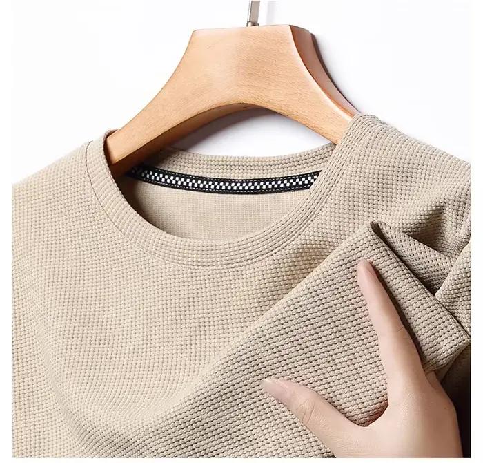 Nouveau T-shirt d'été à manches courtes et col rond gaufré pour hommes