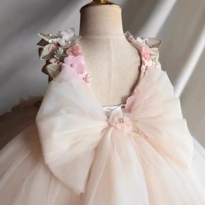 Robe de mariée d'été pour filles, tenue de princesse florale pour premier anniversaire, tenue de con
