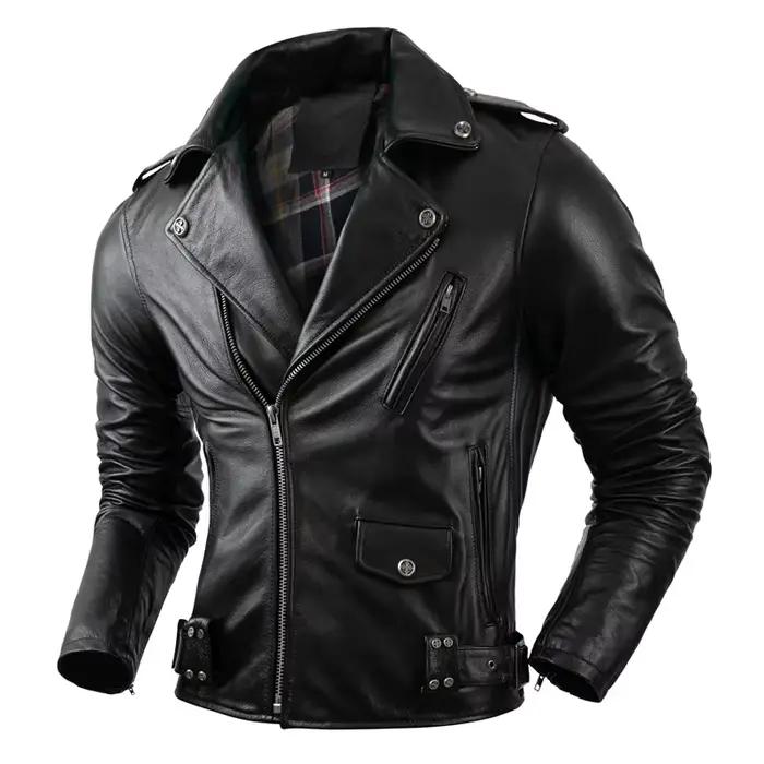 Veste en cuir de vachette véritable pour hommes, manteau de motard, vêtements d'équitation, mode aut