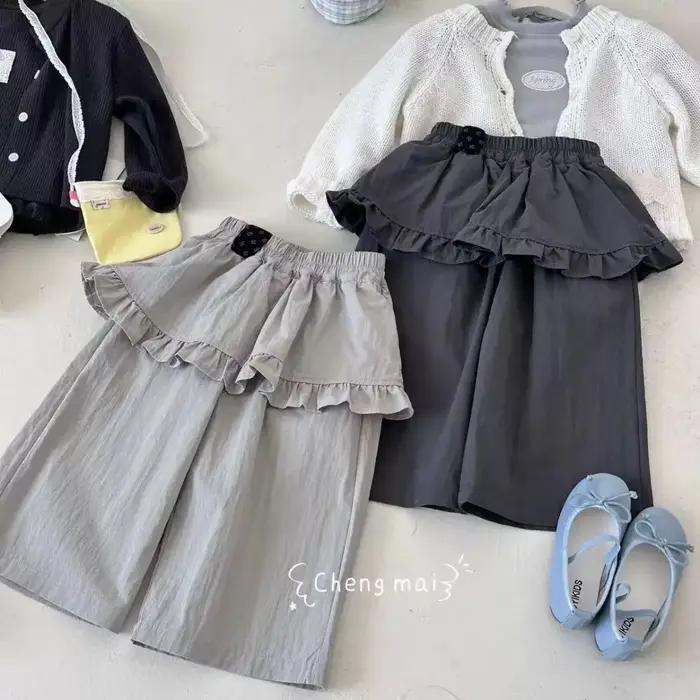 UNITIM Pantalon droit pour filles de 2 à 8 ans, pantalon à jambes larges pour enfants, taille élasti