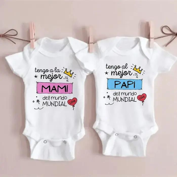 J'ai la meilleure maman et papa du monde, combinaison pour bébé imprimée espagnole, barboteuse à man