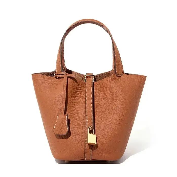 Sacs à main en cuir véritable pour femmes, petit panier seau, sacs à bandoulière de styliste, fourre