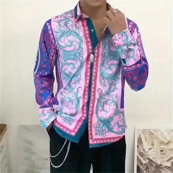 Chemise hawaïenne à manches longues pour hommes, motif floral, revers imprimé en 3D, confortable, mo