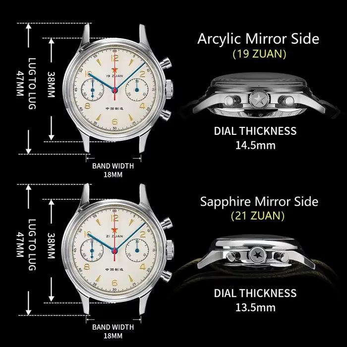 RED STAR 38mm hommes 1963 chronographe montre mécanique pilote avec mouvement mouette ST1901 Air For