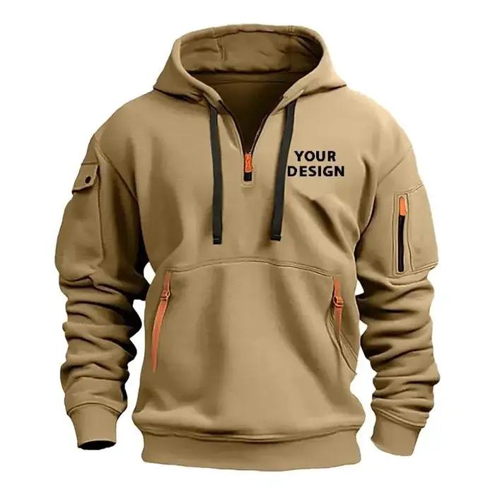 Sweat-shirt de sport européen pour hommes, ample et décontracté, avec fermeture éclair, poche sur le