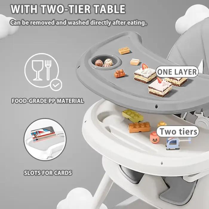 Chaise haute pliable pour bébé (6+ mois) Chaise haute convertible pour manger et jouer avec assiette
