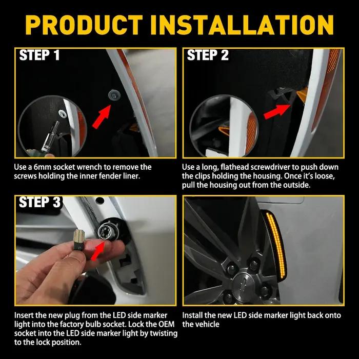Feu de position latéral LED pour Dodge Charger 2015-2022 – Ampoule indicatrice avant ambre et arrièr