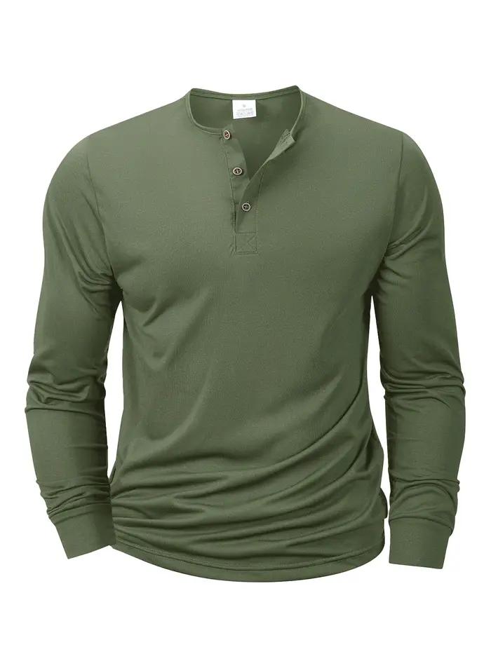 Nouveaux hommes Henley T-shirts à manches longues basique décontracté col de bande T-shirts conforta